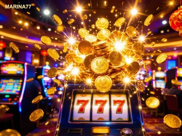 Mesin slot jackpot dengan efek koin kemenangan