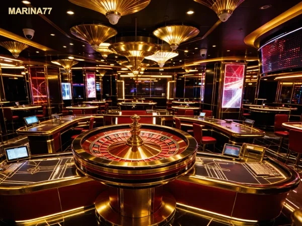 Pilihan meja roulette dan mesin slot di area kasino