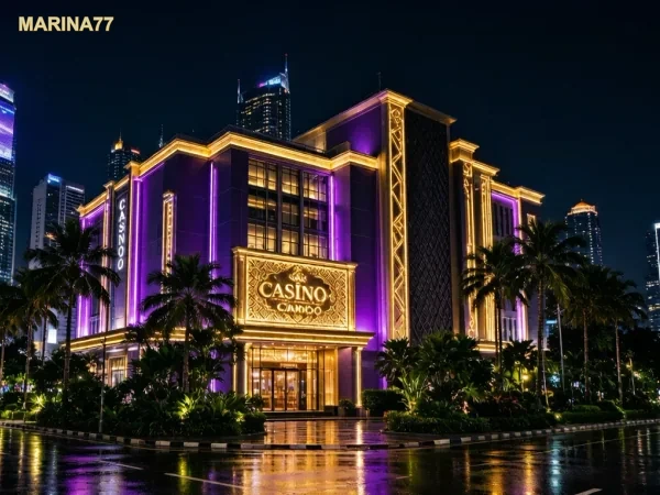 Gedung kasino bercahaya pada malam hari